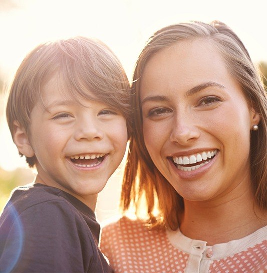 Smiling mother and son