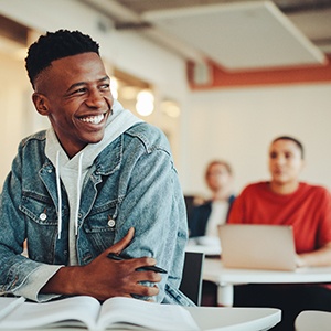 Teen smiling in classroom