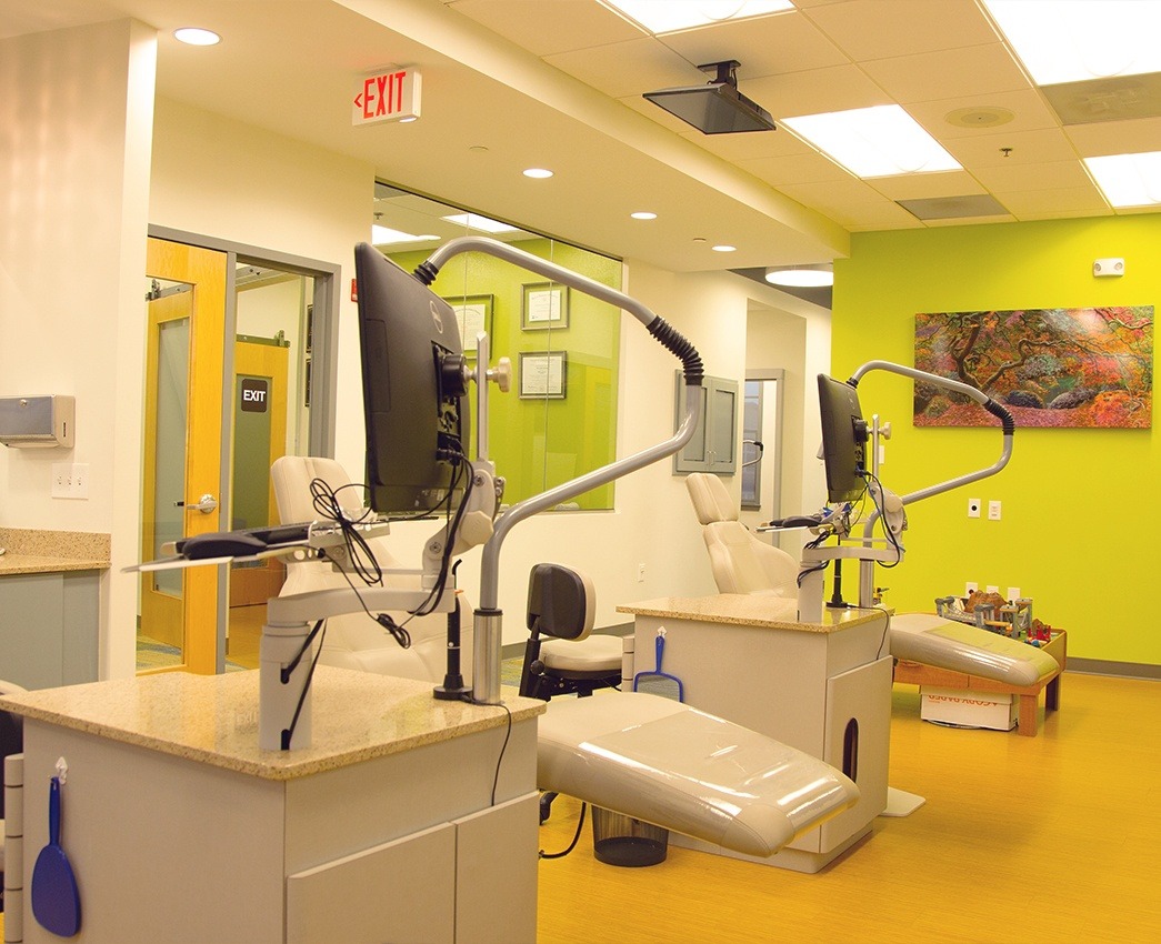 Row of dental exam chairs