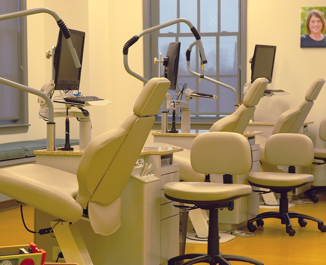 Three dental treatment chairs