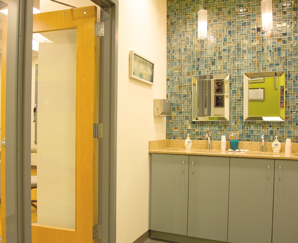 Tooth brushing station in dental office