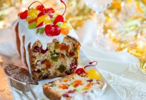 fruitcake on table 