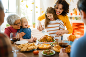 a family enjoying a Thanksgiving meal together